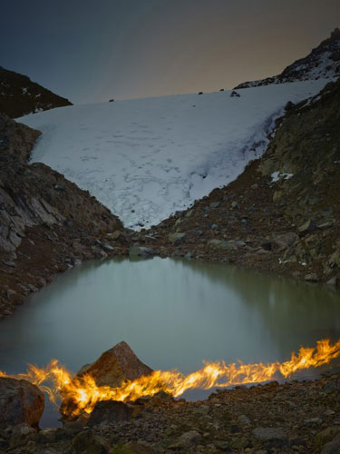 Simon Norfolk, When I am Laid in Earth. Mapping with a Pyrograph, the Melting Away of the Lewis Glacier on Mt. Kenya, 2014