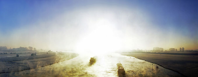 Jan Koster, De IJssel bij Zutphen 2011, 51 x 132 cm