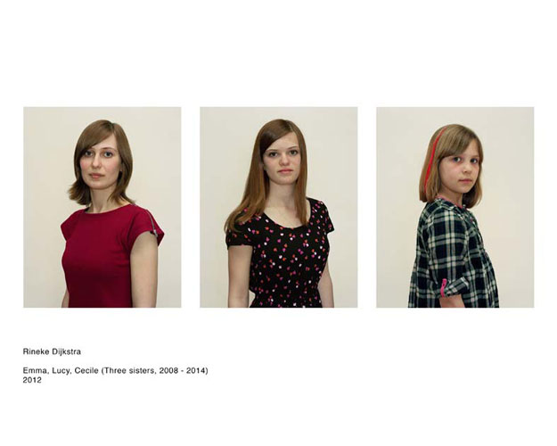 Rineke Dijkstra, Emma, Lucy, Cécile (Three sisters 2012 2008-2014), 2012, courtesy of the artist and Marian Goodman Gallery, New York, Paris and London; Galerie Max Hetzler, Berlin and Paris and Jean Mot, Bruxelles