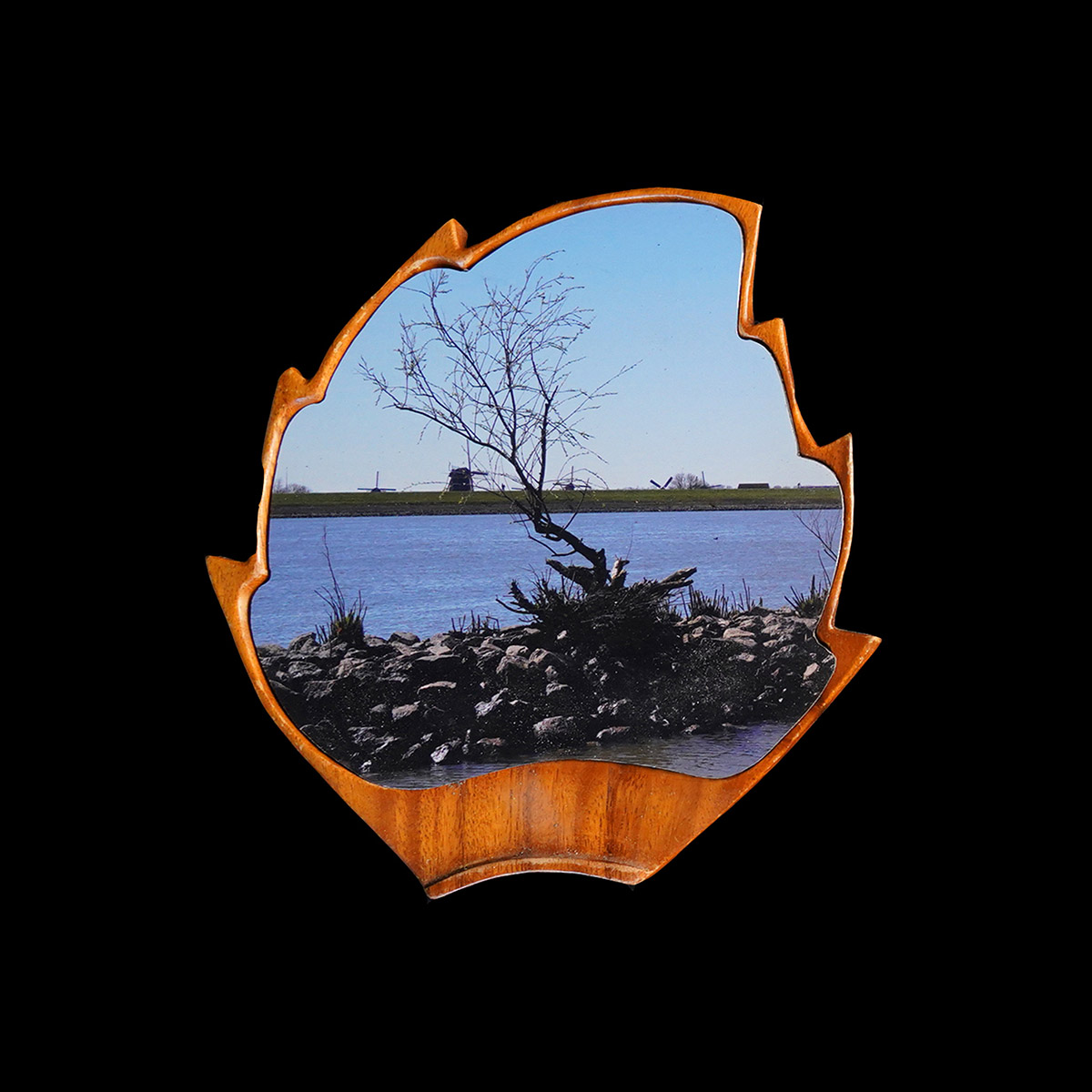 Rob Chevallier, Nederland (bedreigd) waterland, Zuid-Holland, Kinderdijk (Lek), foto (dibond) op hout